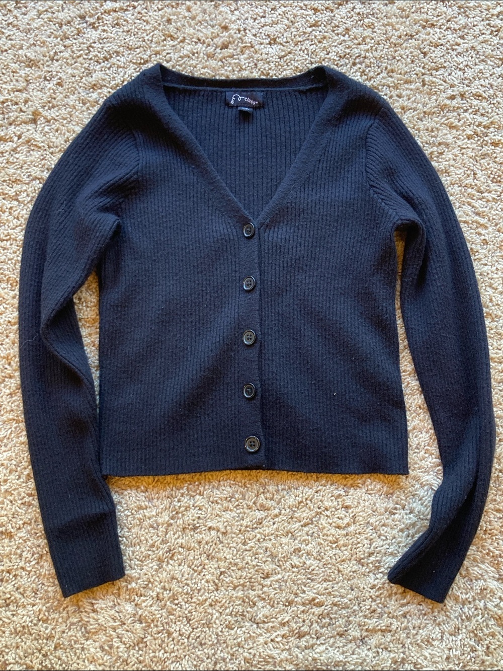 art class Black Ribbed V-Neck Button Cardigan